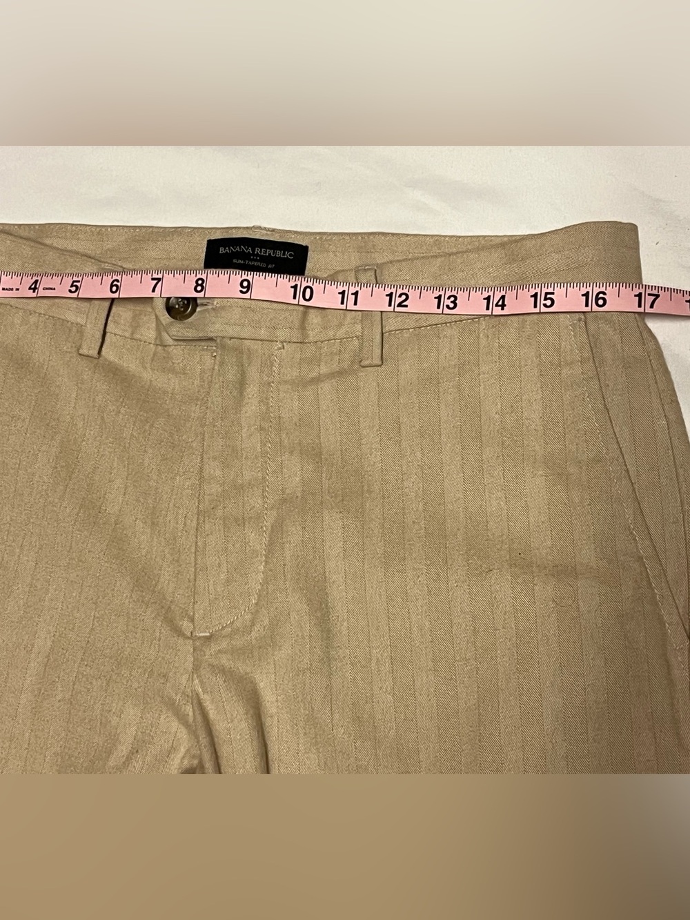 Banana Republic Slim Tapered Fit Khaki Herringbone Dress Pants Mens 31x32 Preppy - Picture 10 of 10